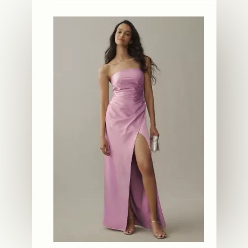 Anthropologie-BHLDN Danielle Strapless Side-Slit Stretch Satin Maxi Dress